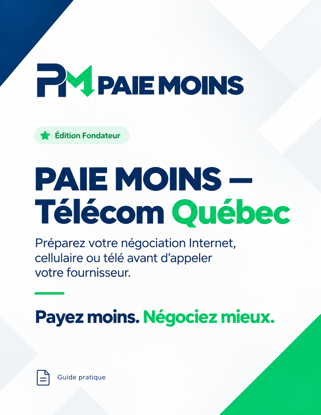 Couverture du guide PAIE MOINS — Télécom Québec